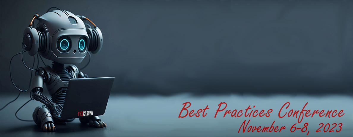 picture of a robot holding a laptop on dark blue background